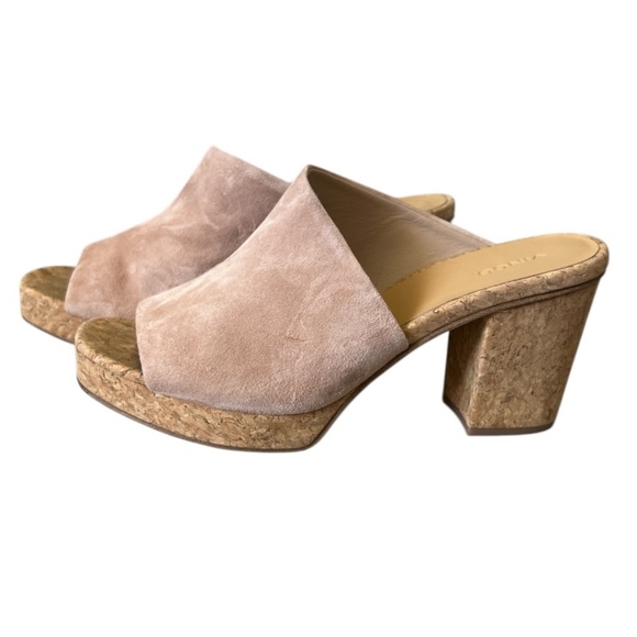 Vince Wyatt Platform Chunky Suede Cork Sandals in Oatmeal - Picture 1 of 7
